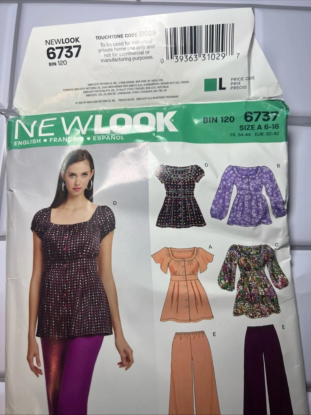 New Look Pattern 6737 Tunic Top & Wide Leg Pants in Plum and Black Size A